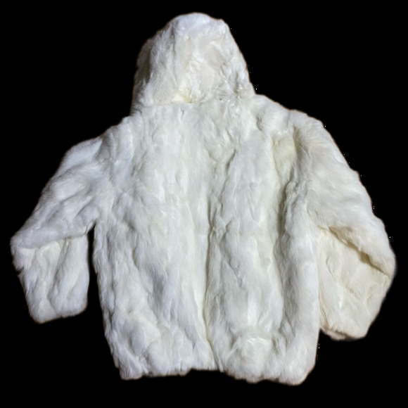 Phase Two White Rabbit Fur Jacket Leather Trim  Size Medium Womens Winter Coat - Picture 2 of 14
